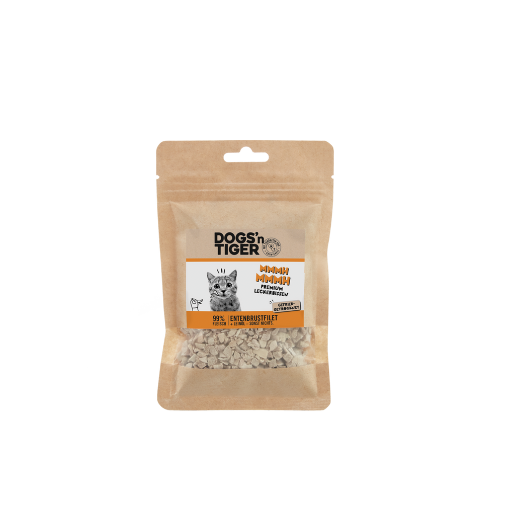 Dogs’n Tiger Adult Katzen Snacks , Leckerlies, 99% gefriergetrocknetes Entenbrustfilet
