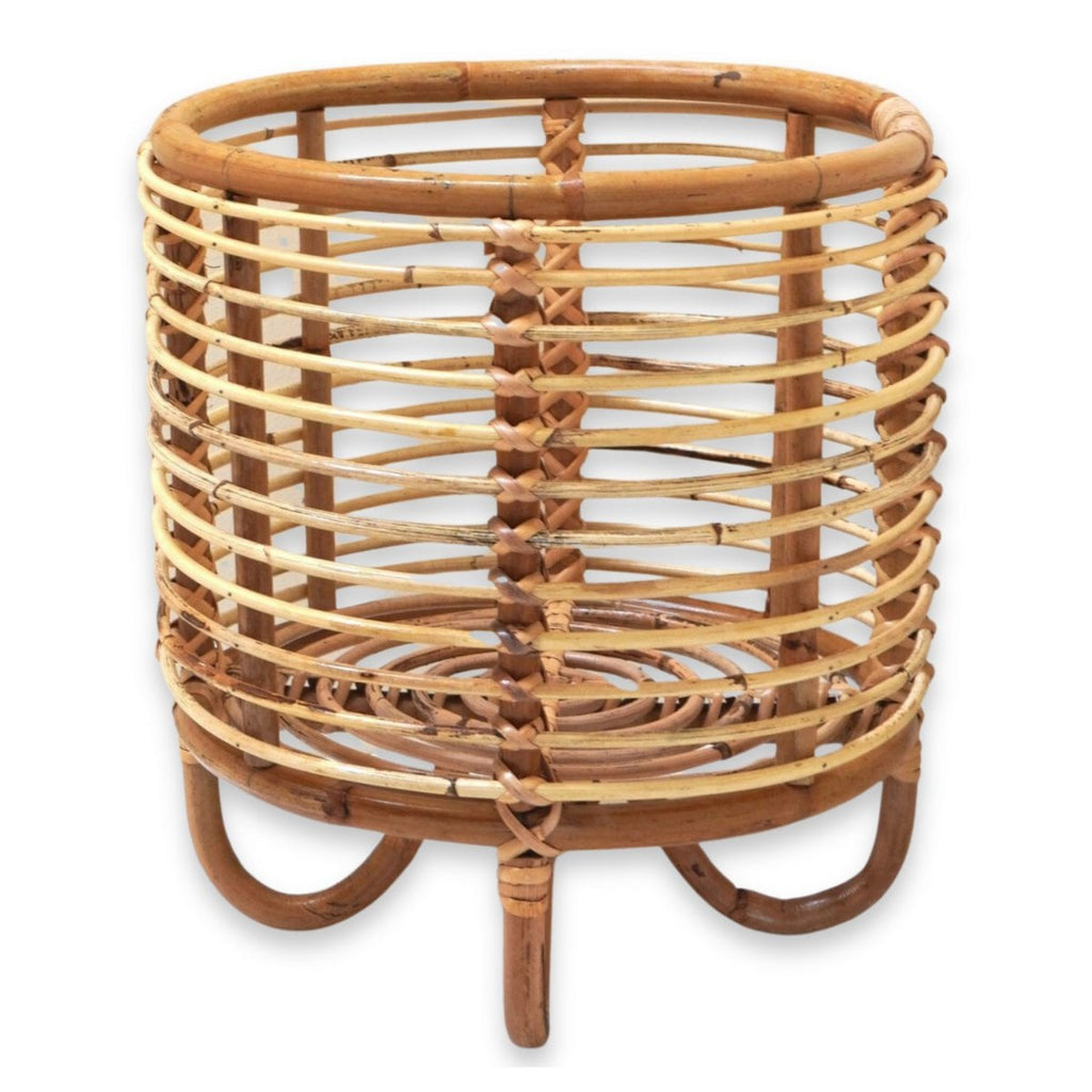 Rattan-Pflanzenständer MALANG Beige – Boho Blumenständer, Pflanzgefäß aus Natur-Rattan, Ø 31 cm