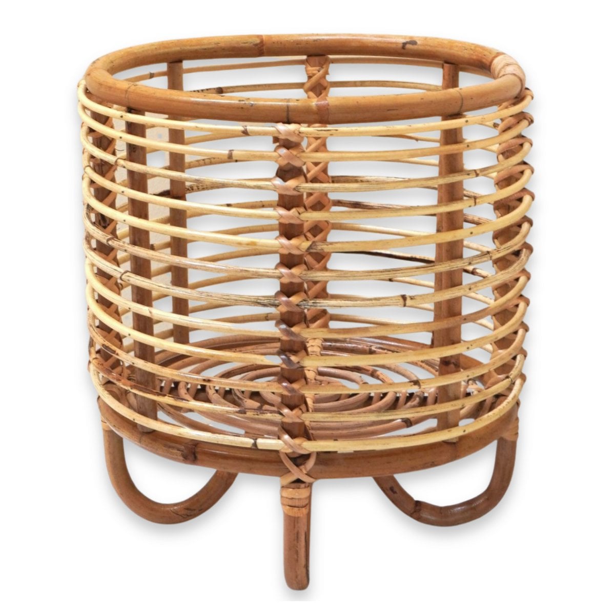 Rattan-Pflanzenständer MALANG Beige – Boho Blumenständer, Pflanzgefäß aus Natur-Rattan, Ø 31 cm