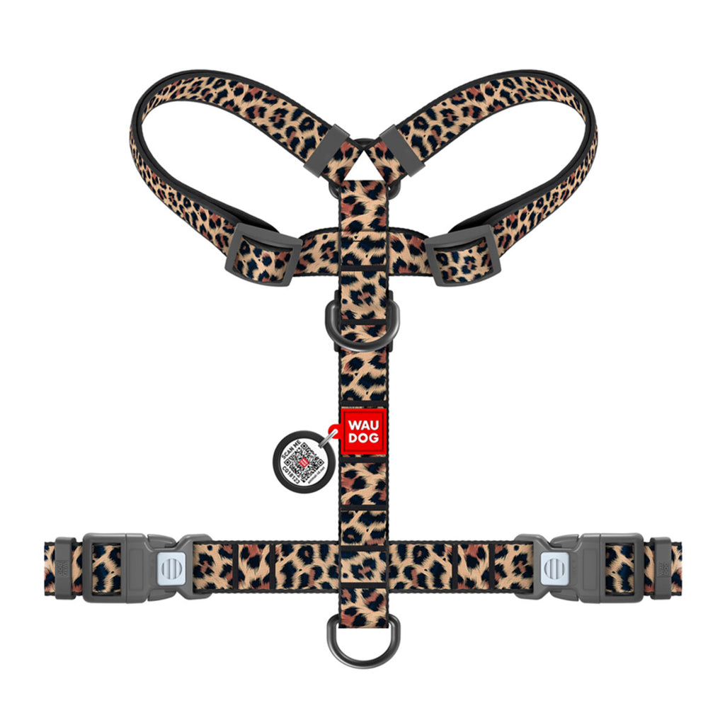 WAUDOG Nylon Dog Anatomic H-Harness with QR Passport - Leopard