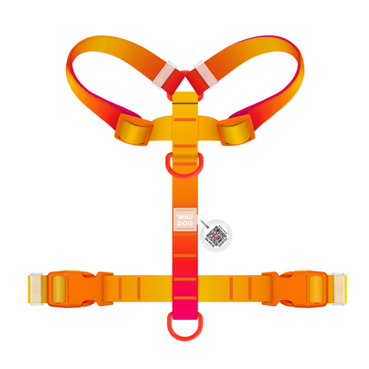 WAUDOG Nylon Recycled Dog H-Harness with QR Passport - Gradient - Orange