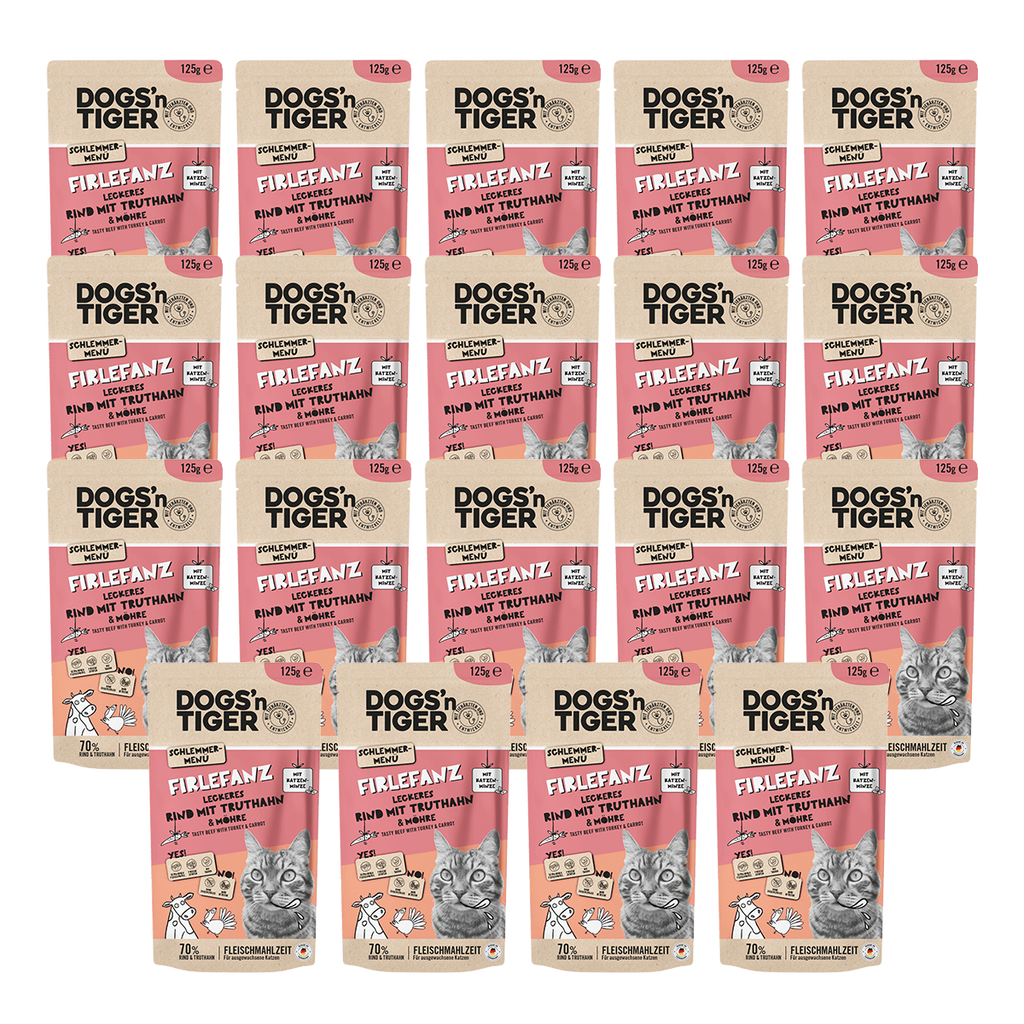 Adult Katzenfutter, Firlefanz, Nassfutter für Katzen, Getreidefrei, Rind mit Truthahn & Karotte