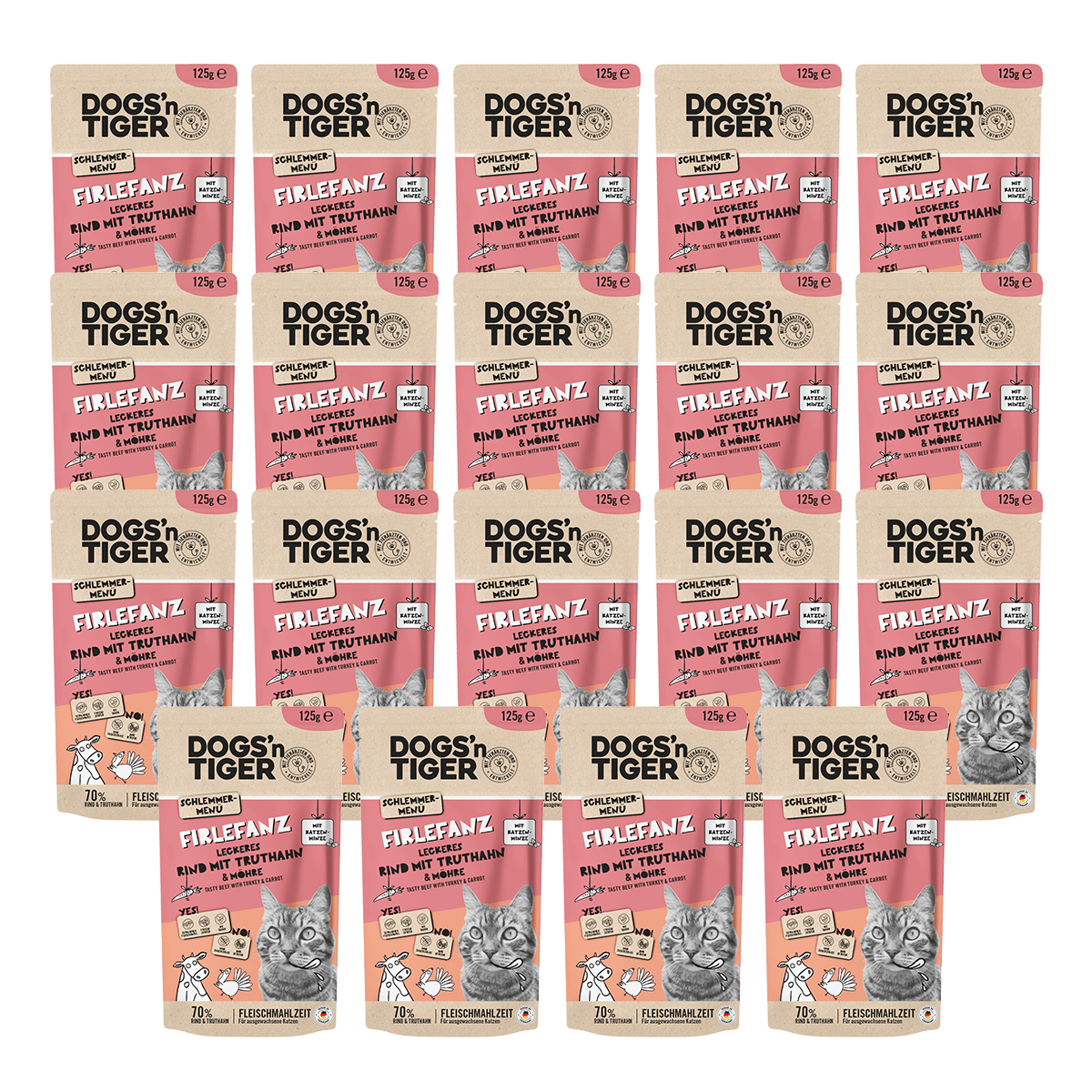 Adult Katzenfutter, Firlefanz, Nassfutter für Katzen, Getreidefrei, Rind mit Truthahn & Karotte