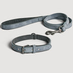 Hundehalsband- & Leinen-Set – Veganes Leder Blaugrau & Anthrazitgrau