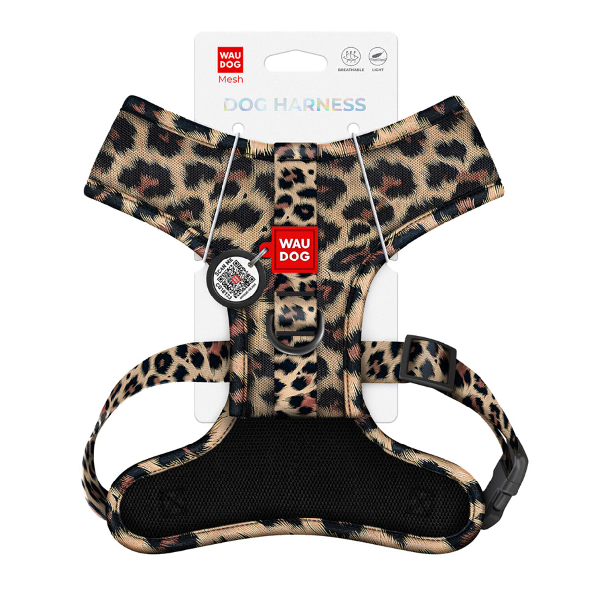 WAUDOG Mesh Breathable Dog Harness with QR Pet Tag - Leopard