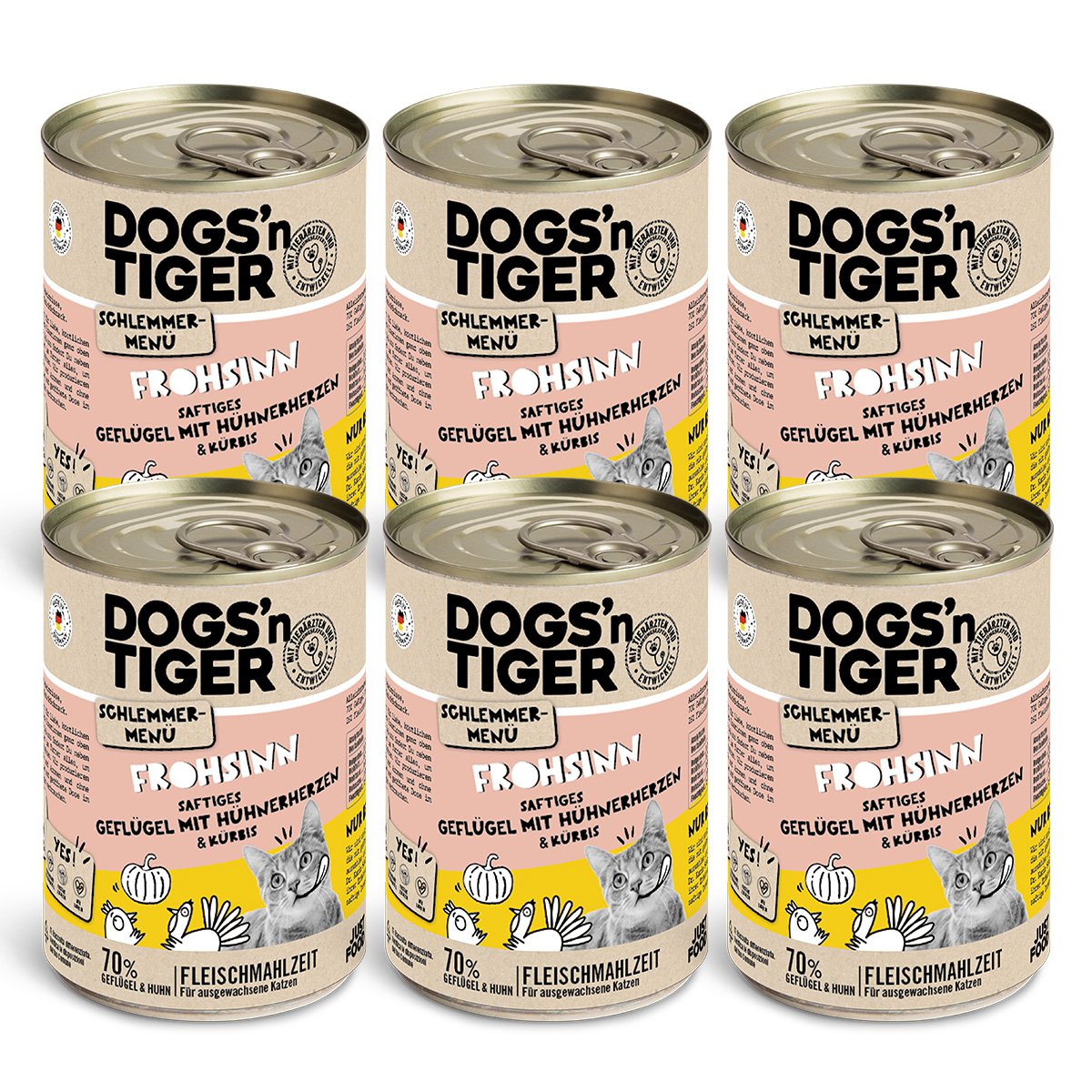 Dogs’n Tiger Adult, Katzenfutter, Frohsinn, Katzen Nassfutter, Getreidefrei, Geflügel & Kürbis