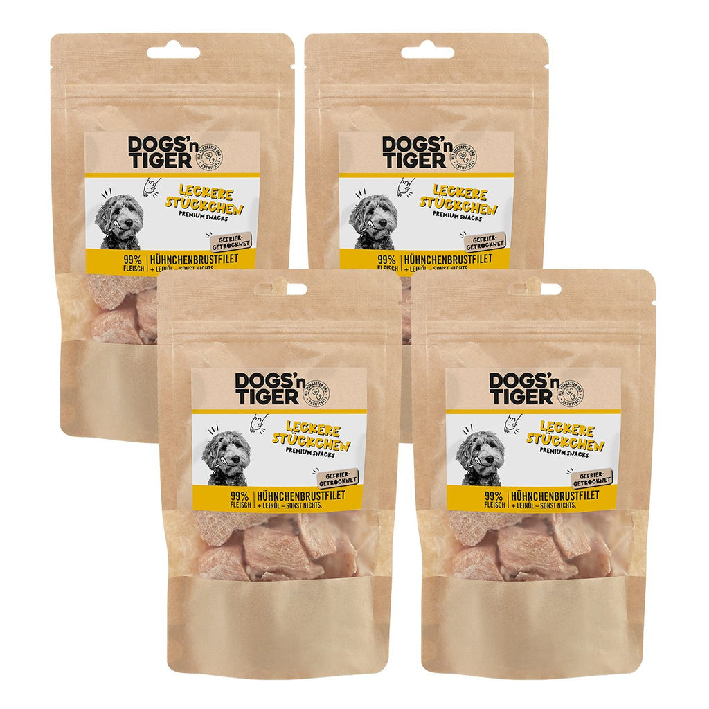 Hunde Snacks, Leckere Stückchen, Leckerlies, 99% gefriergetrocknetes Hühnchenbrustfilet