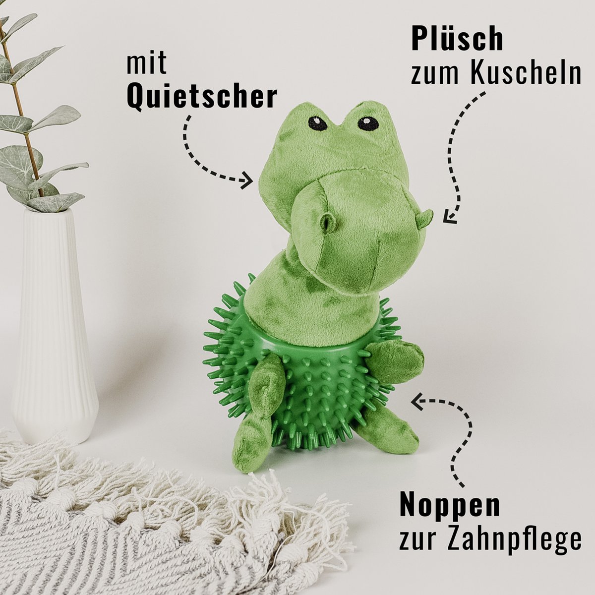 Juguete de peluche para perro con chirriador y función de mordedor – Dinosaurio