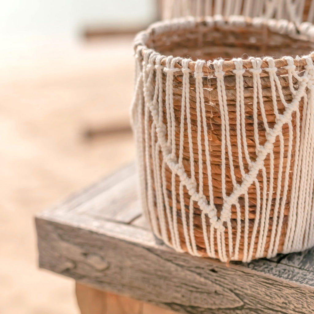Kleiner Boho-Korb aus Seegras – Runder Pflanzen- und Blumenkorb