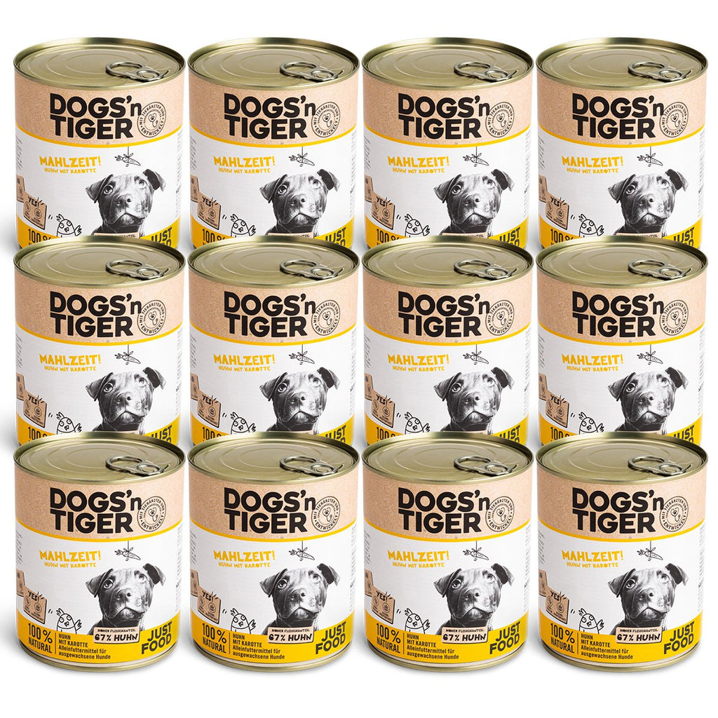 Dogs’n Tiger Adult Premium Hundefutter, Nassfutter, Getreidefrei, Mahlzeit, Huhn & Karotte