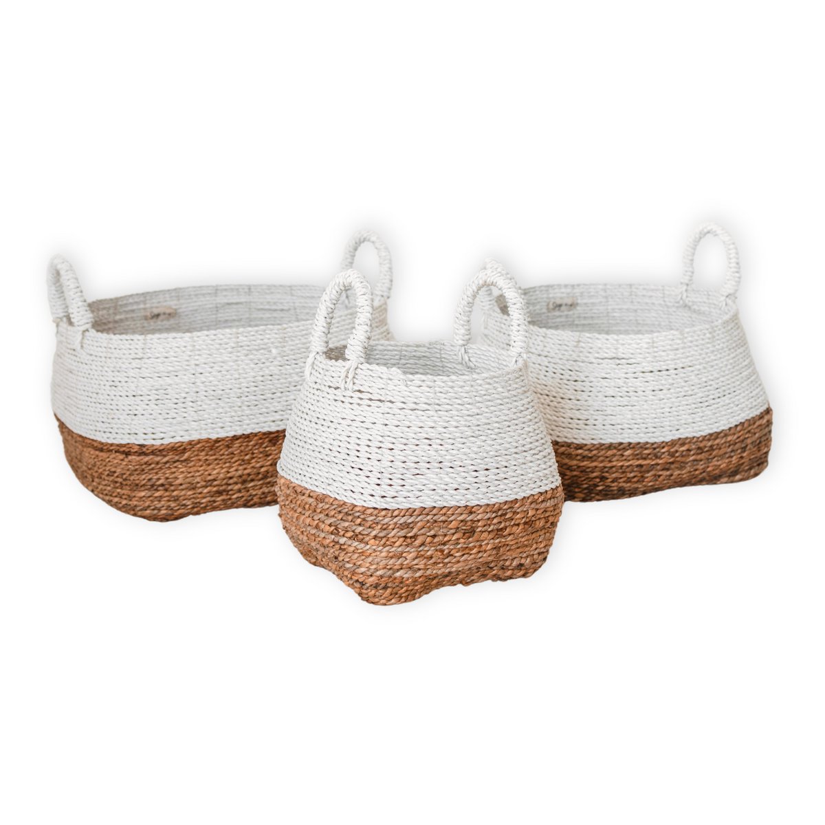 Cesta de almacenamiento de fibra de plátano blanca – Cesta de lavandería y estante bohemia cuadrada (3 tamaños)