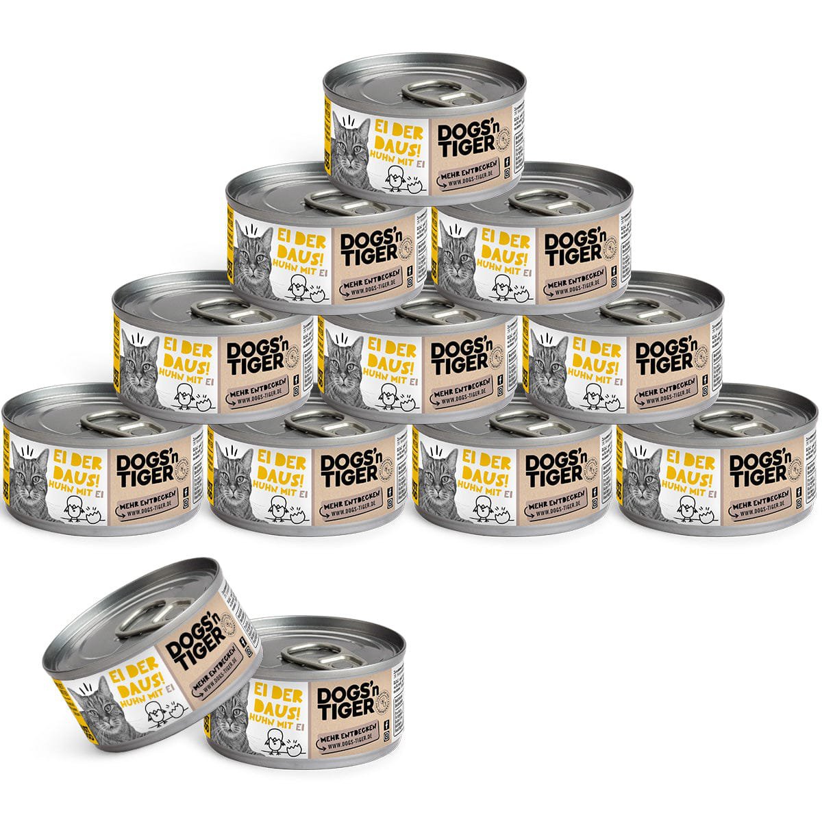 Dogs’n Tiger Adult Premium Katzenfutter, Nassfutter, Getreidefrei, Ei der Daus!, Huhn & Ei