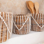Kleiner Boho-Korb aus Seegras – Runder Pflanzen- und Blumenkorb