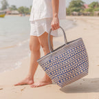 Blaue Rattan-Einkaufstasche – Strandtasche