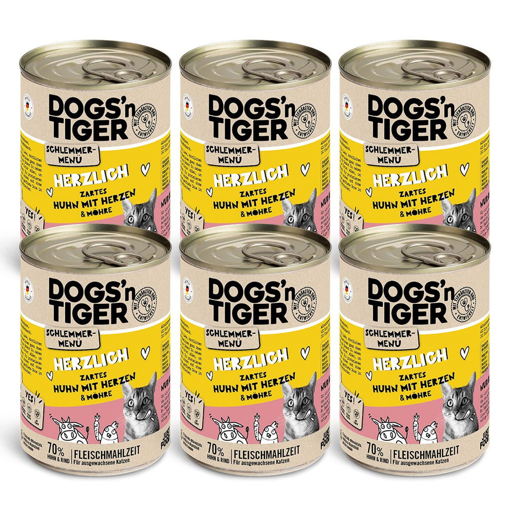 Dogs’n Tiger Adult, Katzenfutter, Herzlich, Katzen Nassfutter, Getreidefrei, Huhn, Rinderherzen & Karotte