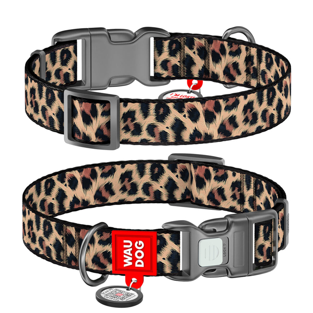 WAUDOG Nylon Dog Collar with QR Passport - Leopard