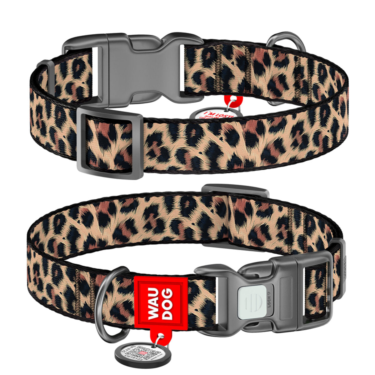 WAUDOG Nylon Dog Collar with QR Passport - Leopard