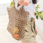 Boho Tasche aus Bast CANANG – Handgewebte Einkaufstasche Natur – Schultertasche Boho Stil