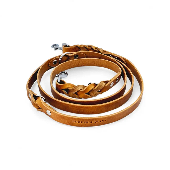 Verstellbares verdrehtes Hundehalsband aus Leder – Camel (Cognac)