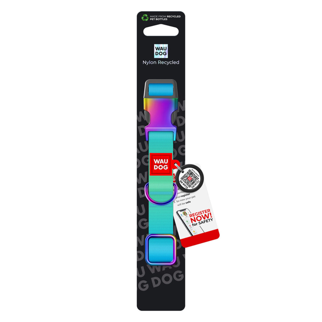 WAUDOG Nylon Dog Collar with QR Passport - Gradient - Blue