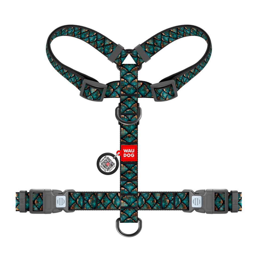 WAUDOG Nylon Dog H-Harness with QR Passport - Scales