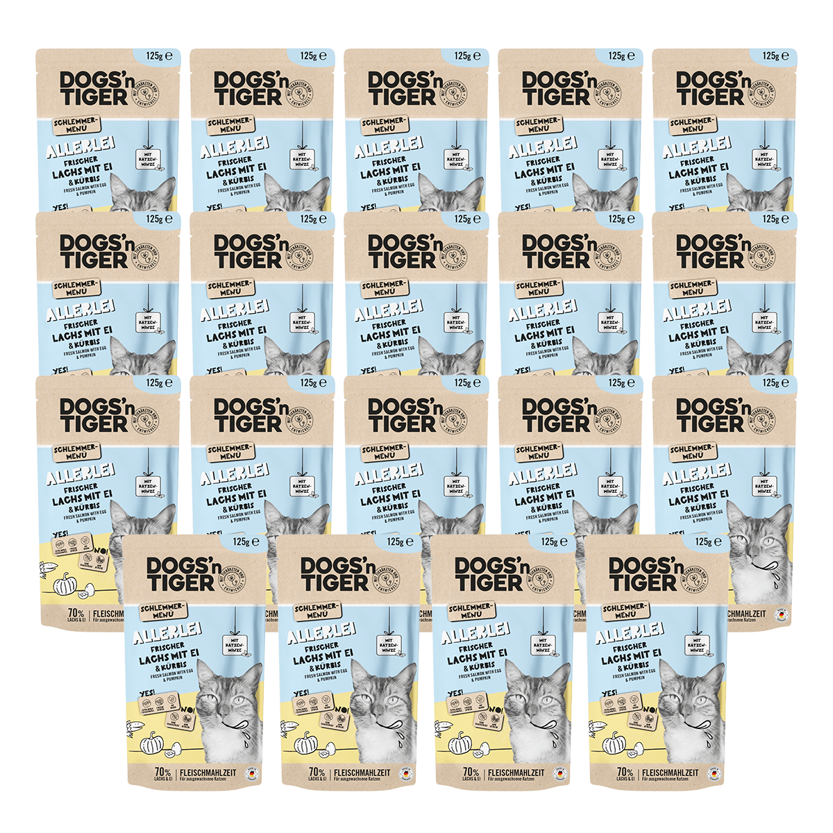 Adult Katzenfutter, Allerlei, Nassfutter für Katzen, Getreidefrei, Lachs mit Ei & Kürbis