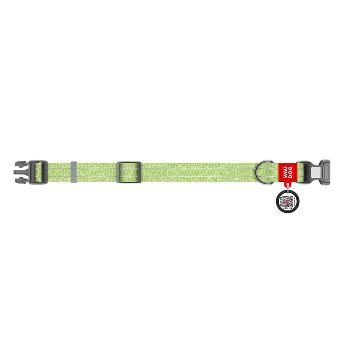 WAUDOG Re-cotton Reflective Dog Collar with QR Passport - Light green