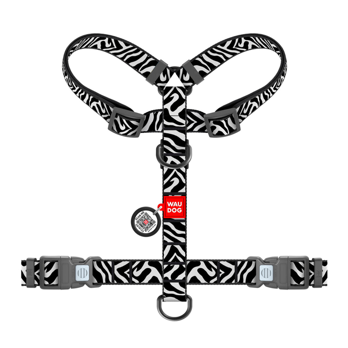 WAUDOG Nylon Dog H-Harness with QR Passport - Zebra