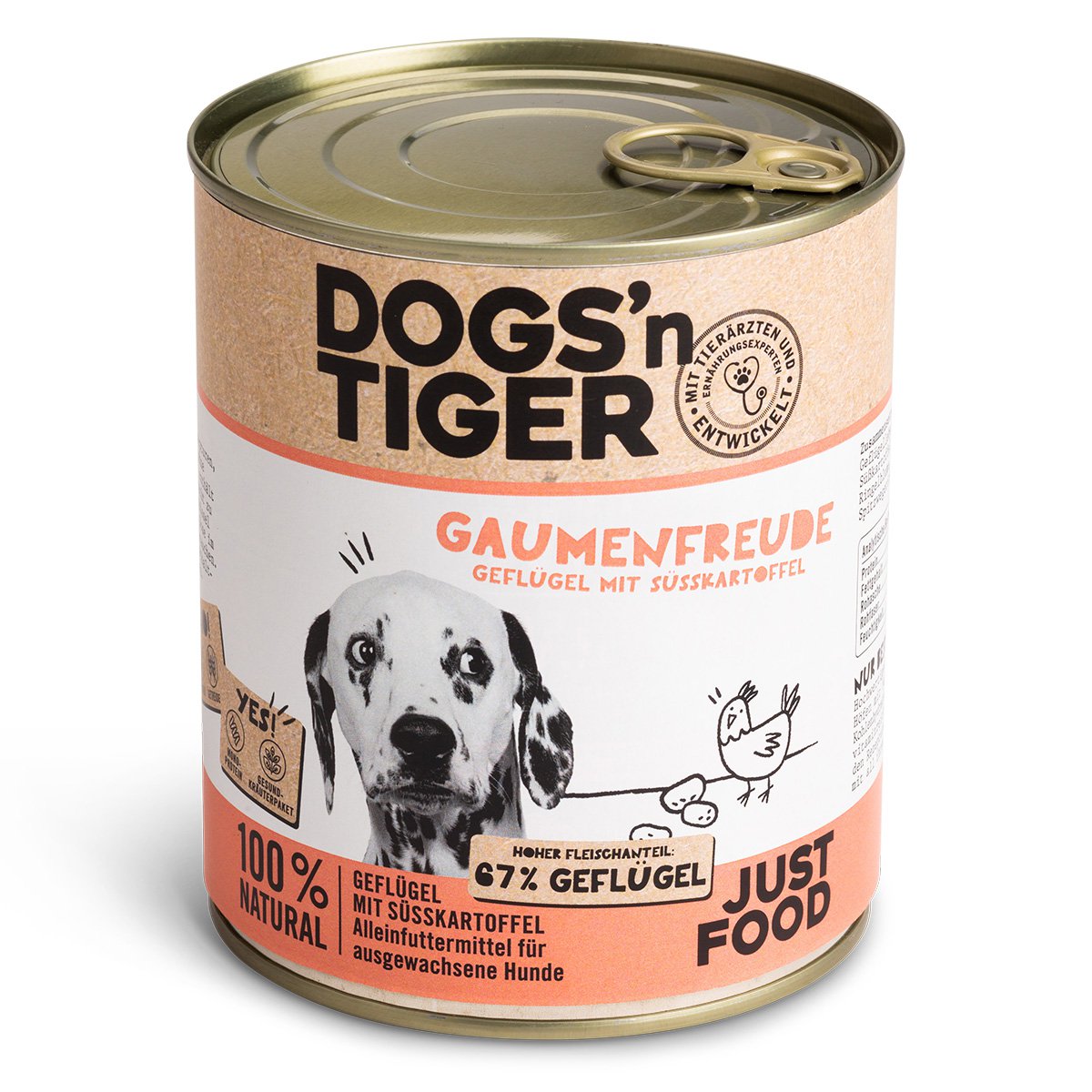 Dogs’n Tiger Adult Premium Hundefutter, Nassfutter, Getreidefrei, Gaumenfreude, Geflügel & Süßkartoffel