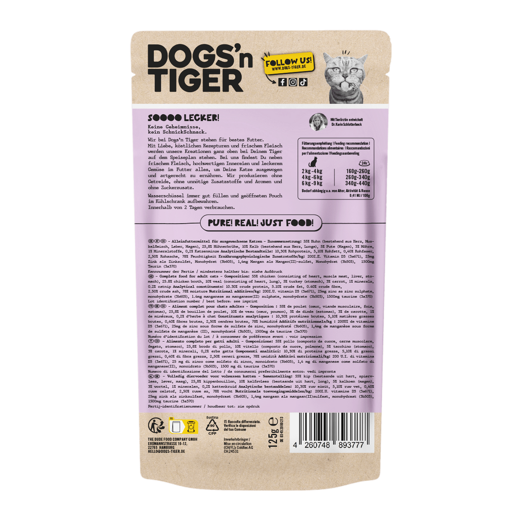 Adult Katzenfutter, Klimbim, Nassfutter für Katzen, Getreidefrei, Geflügel, Kalb mit Karotte