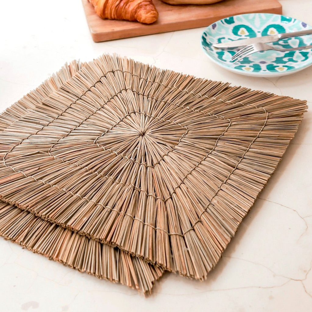 Juego de manteles individuales de hierba marina natural (2, 4 o 6 piezas, 36 cm)