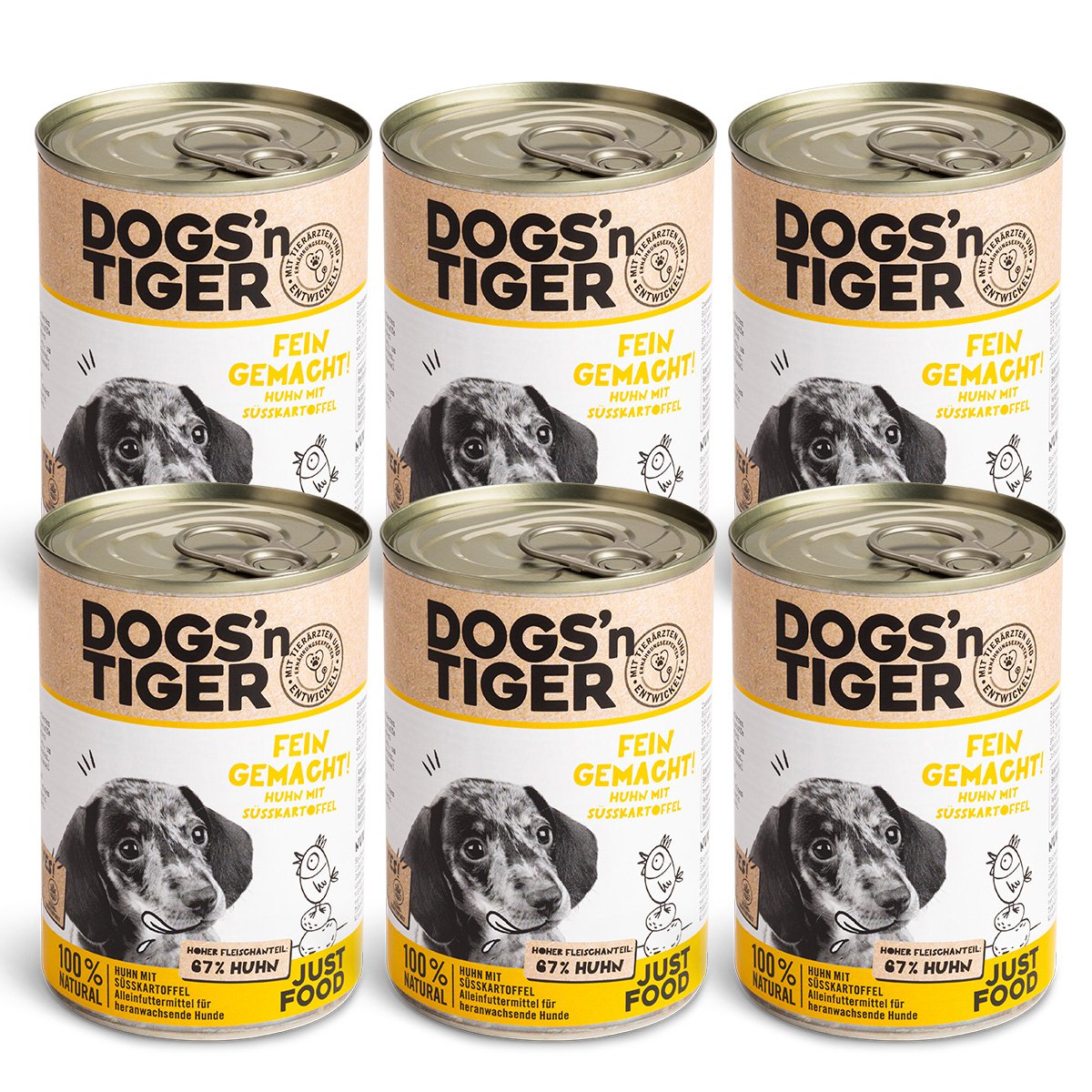 Dogs’n Tiger Junior, Welpen Premium Hundefutter, Nassfutter, Getreidefrei, Fein Gemacht, Huhn & Süßkartoffel