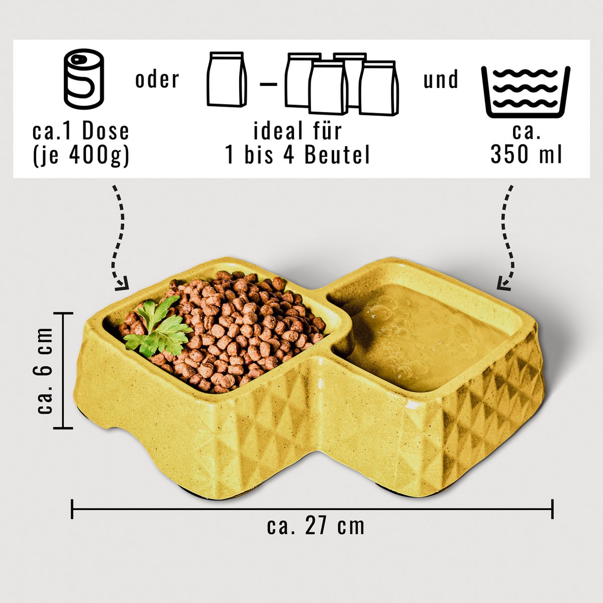 Bamboo Double Bowl for Cats & Small Dogs