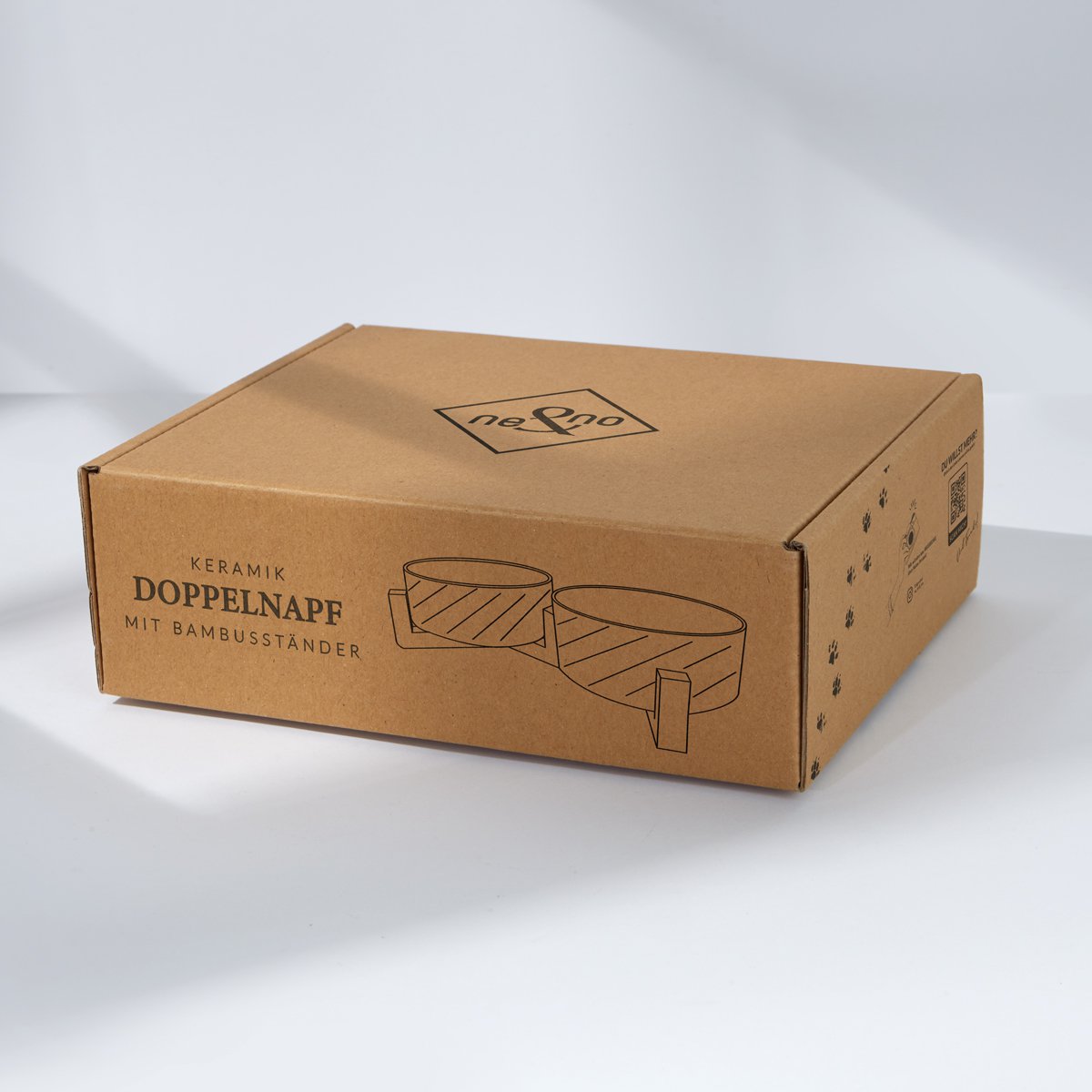 Ceramic double -food bowl with bamboo tap i 2er