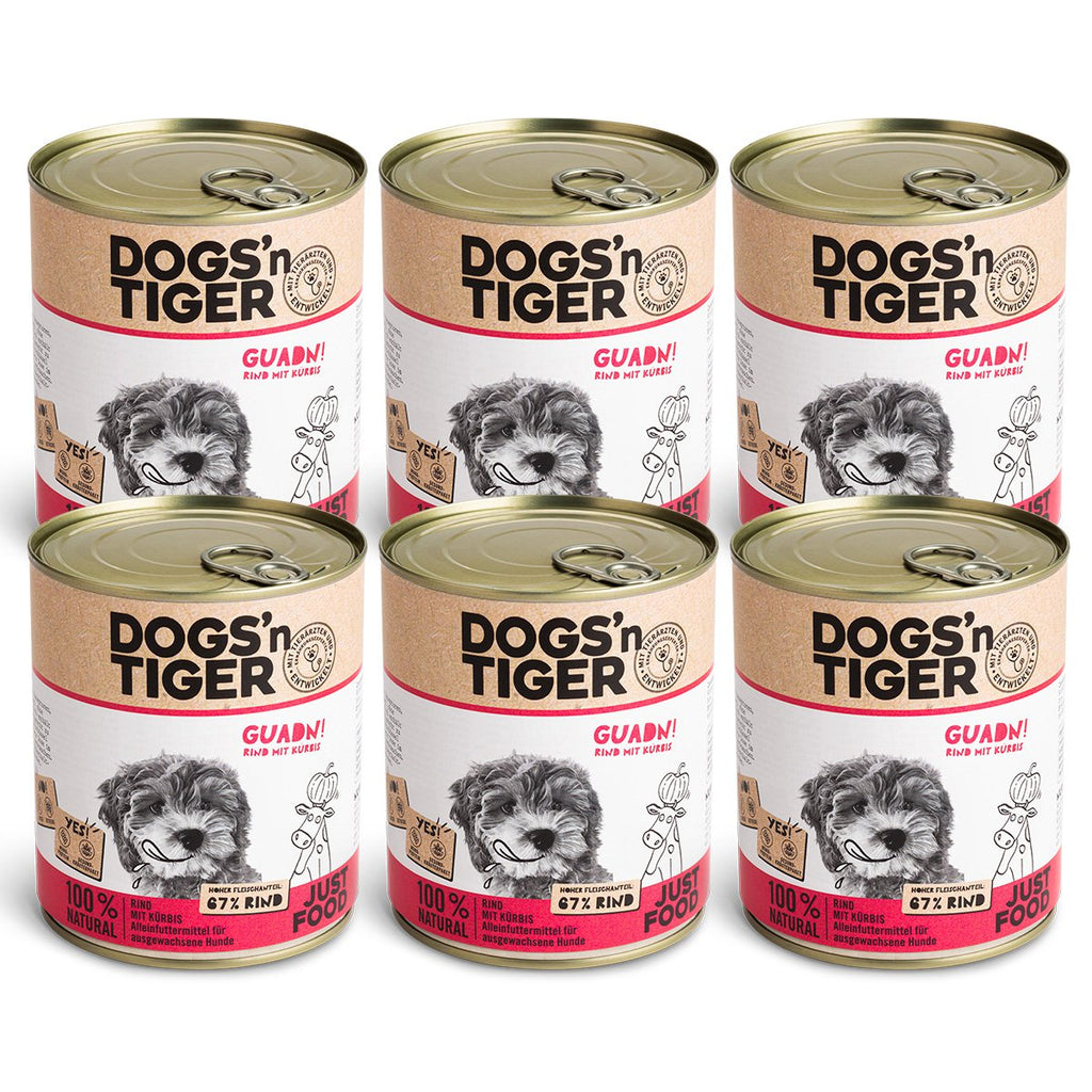 Dogs’n Tiger Adult Premium Hundefutter, Nassfutter, Getreidefrei, Guadn, Rind & Kürbis