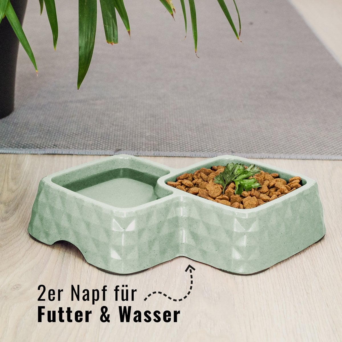 Bamboo Double Bowl for Cats & Small Dogs