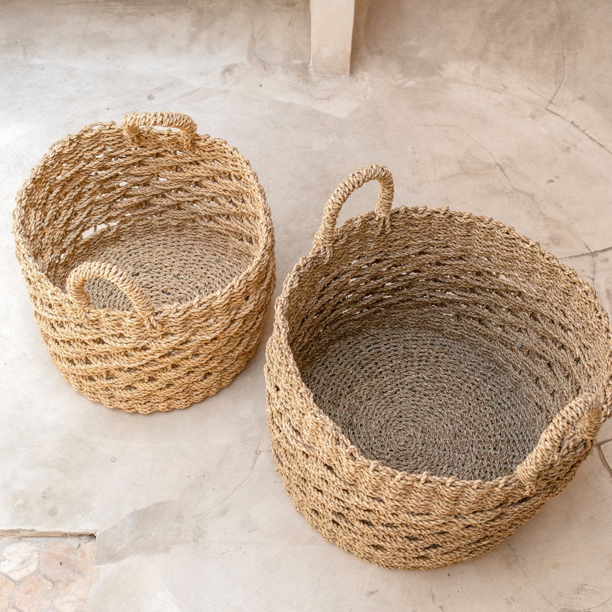 Cesta Grande de Almacenamiento de Fibra Natural Tejida – Cesto Redondo de Lavandería y Decorativo (2 Tamaños)