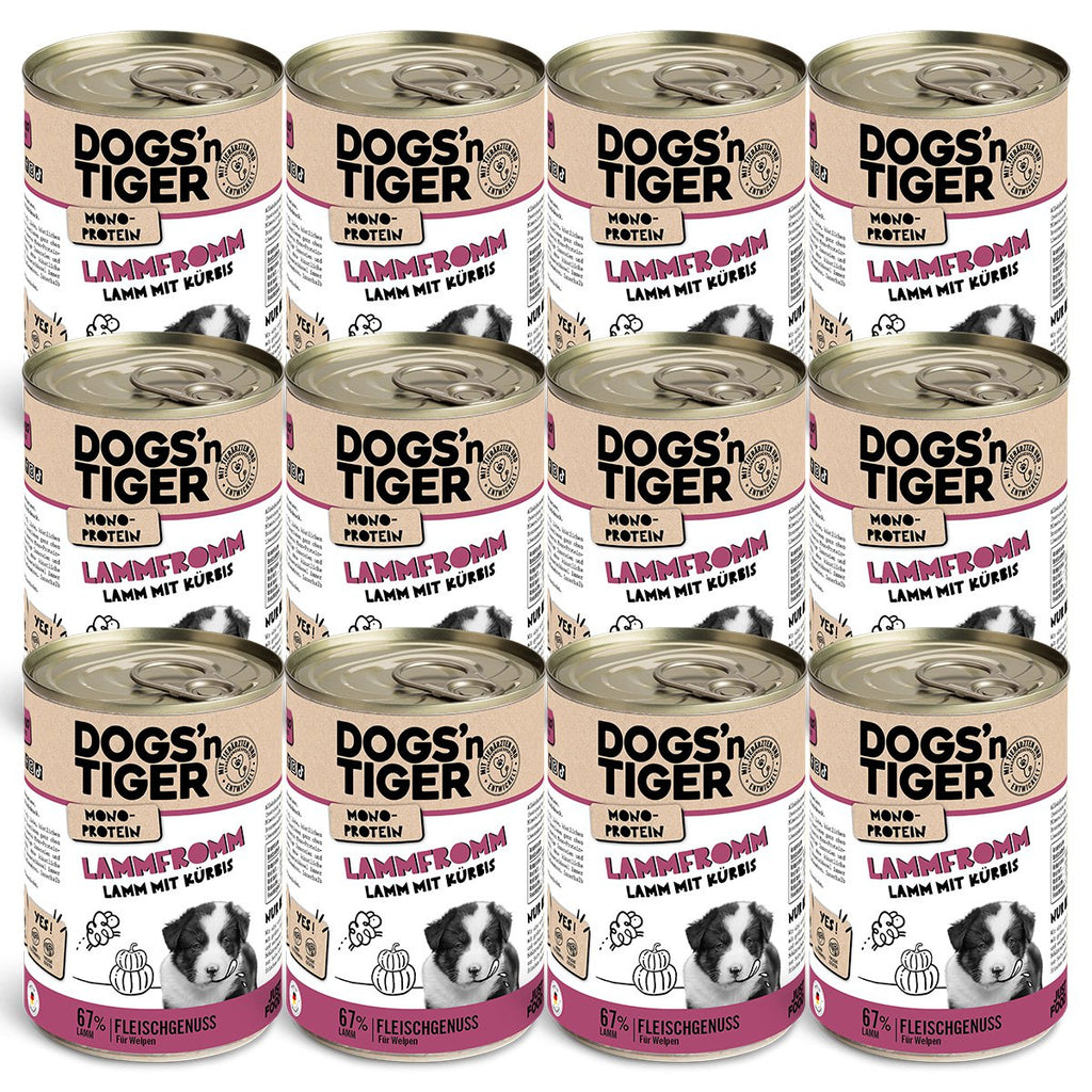 Dogs’n Tiger Junior, Hundefutter, Lammfromm, Hunde Nassfutter, Welpen Futter, Monoproteine, Lamm & Kürbis