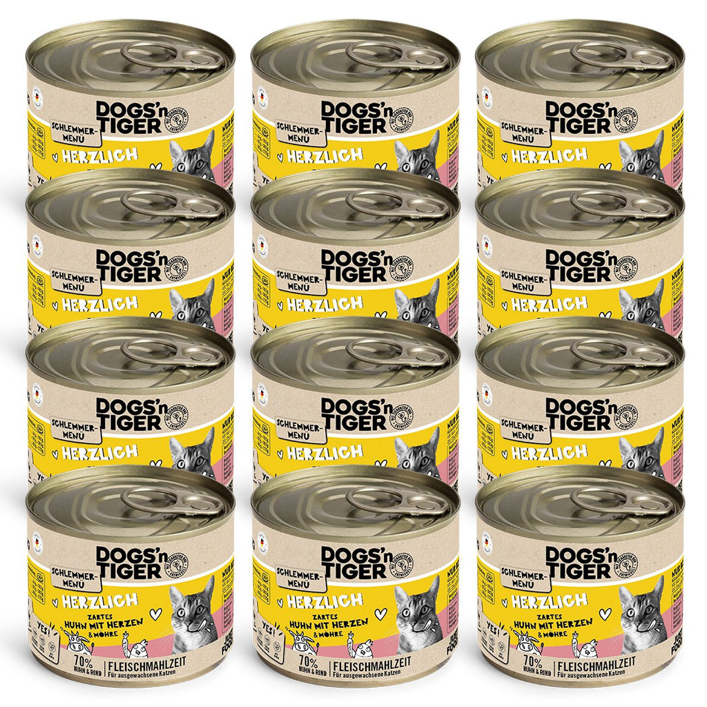 Dogs’n Tiger Adult, Katzenfutter, Herzlich, Katzen Nassfutter, Getreidefrei, Huhn, Rinderherzen & Karotte