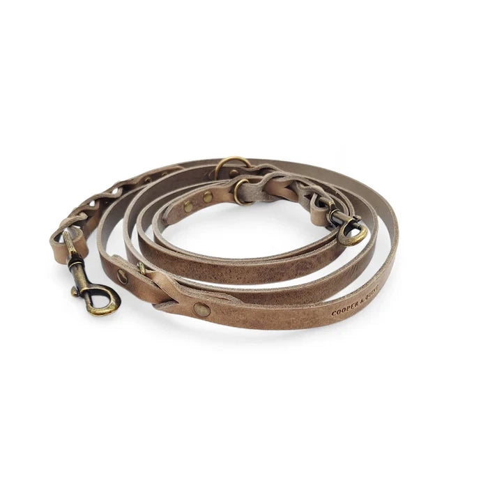 Verstellbares gedrehtes Hundehalsband aus Leder – Stone