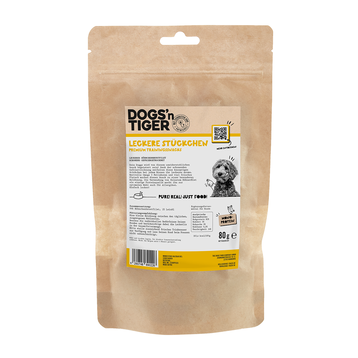 Hunde Snacks, Leckere Stückchen, Leckerlies, 99% gefriergetrocknetes Hühnchenbrustfilet