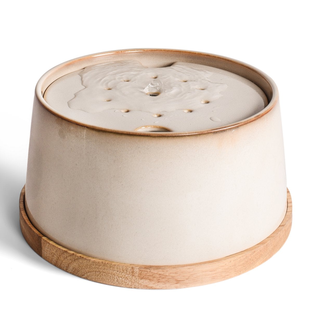 Ceramic drinking fountain for cats i bamboo base i induction