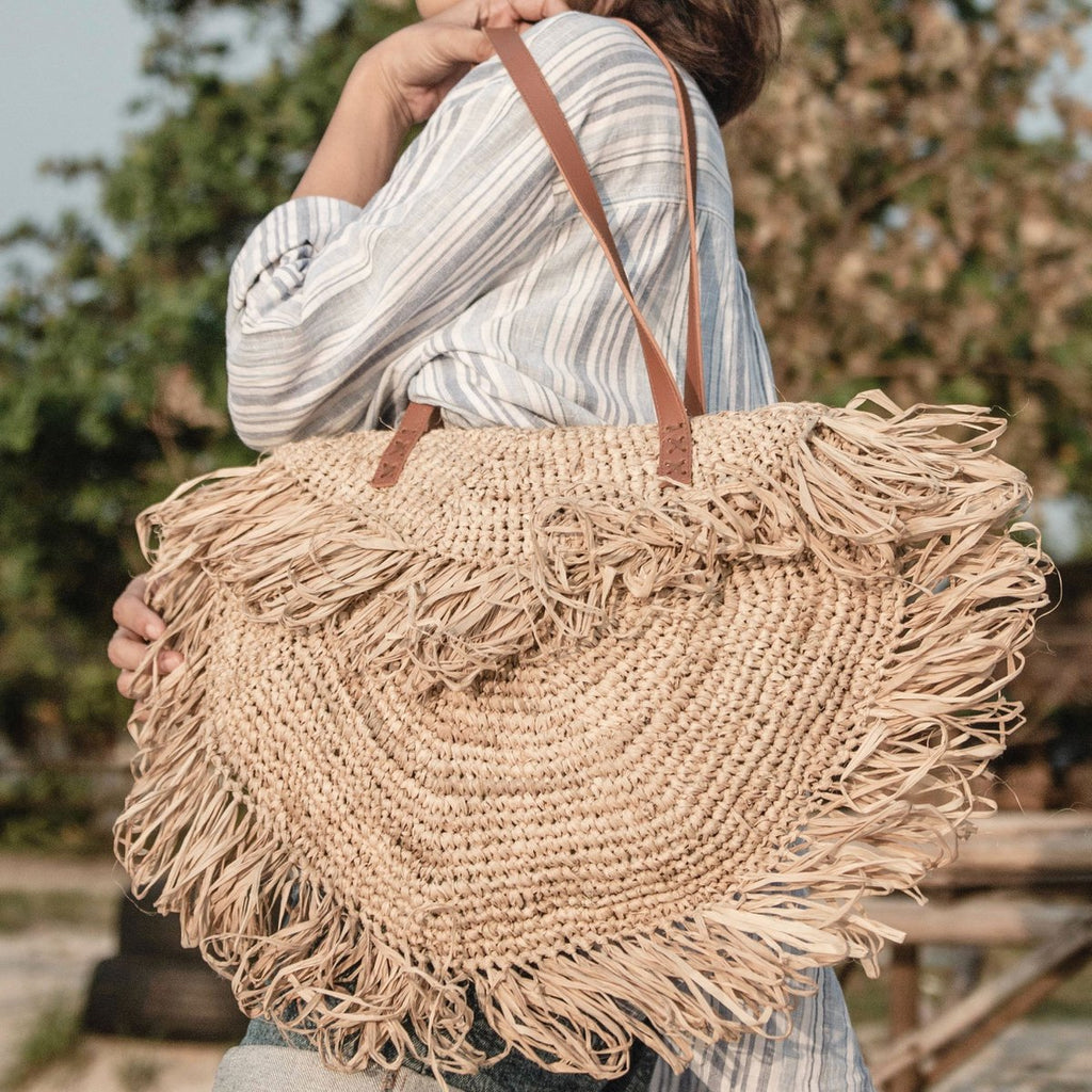 SUMBAWA Premium Tasche aus Raffia – Handgefertigte Boho Schultertasche