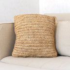 Boho Kissen aus Raffia 40x40 cm – Handgewebtes Dekokissen in Natur Beige für Sofa und Bett