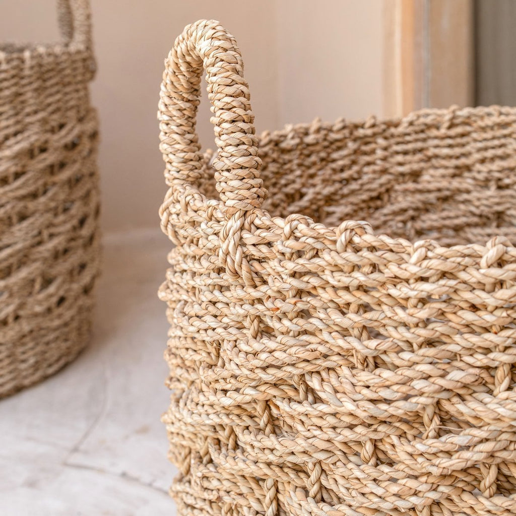 Cesta Grande de Almacenamiento de Fibra Natural Tejida – Cesto Redondo de Lavandería y Decorativo (2 Tamaños)