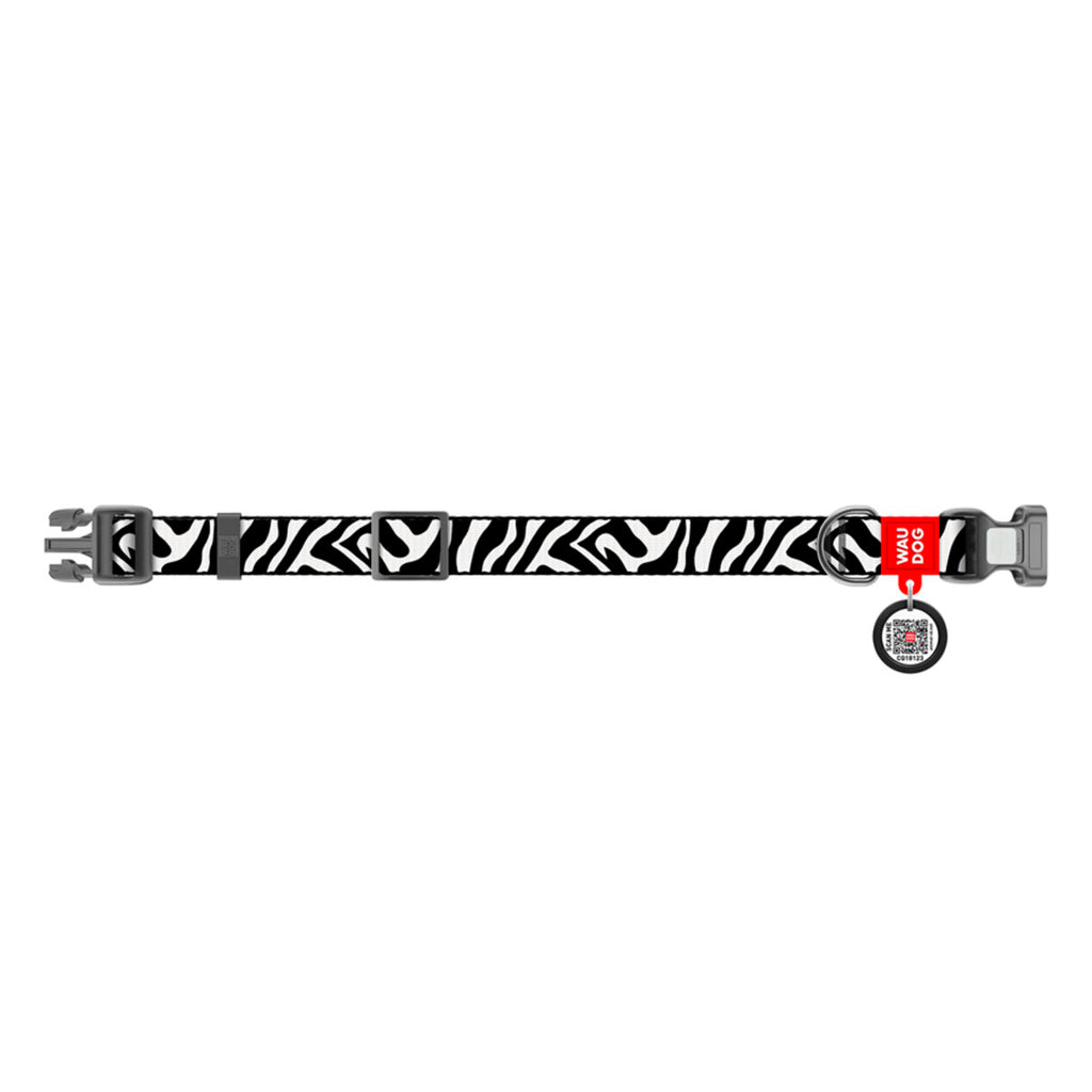 WAUDOG Nylon Dog Collar with QR Passport - Zebra
