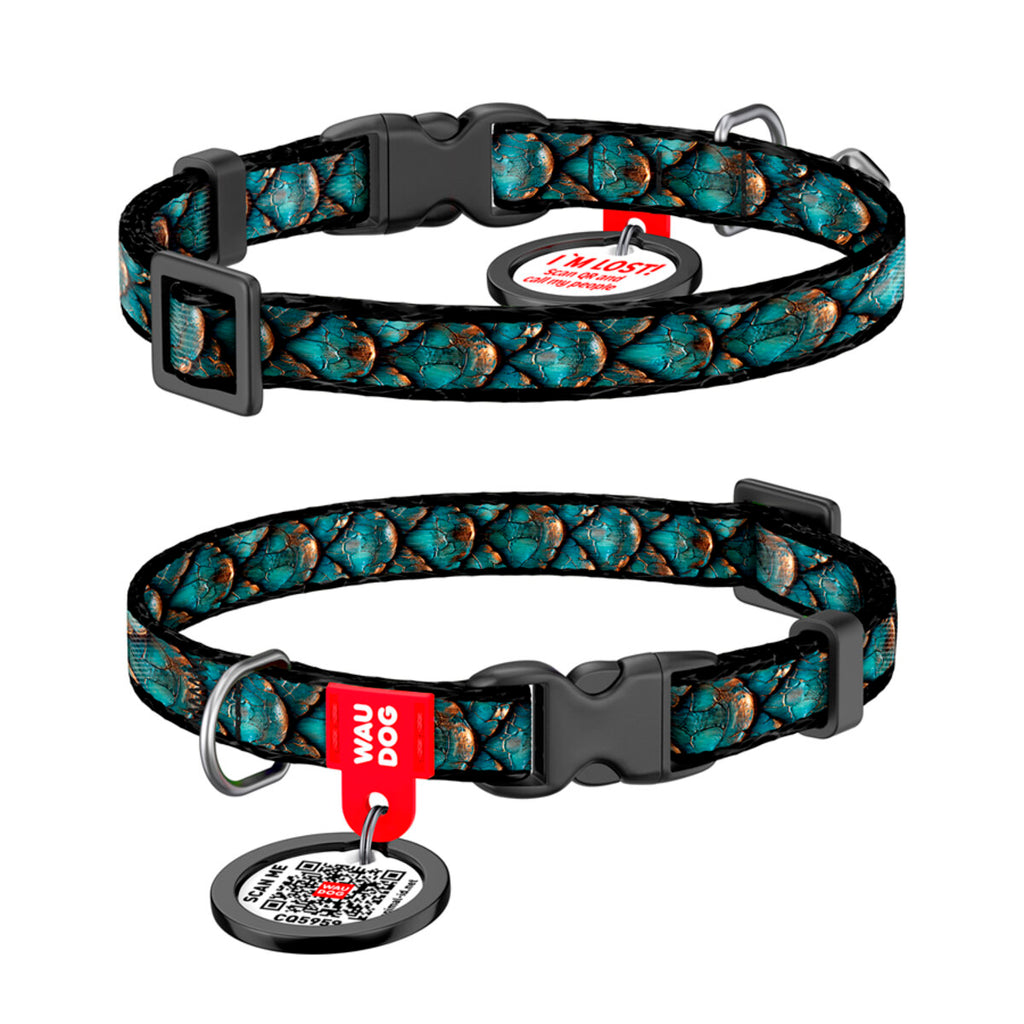 WAUDOG Nylon Dog Collar with QR Passport - Scales