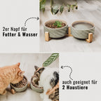 Ceramic double -food bowl with bamboo tap i 2er