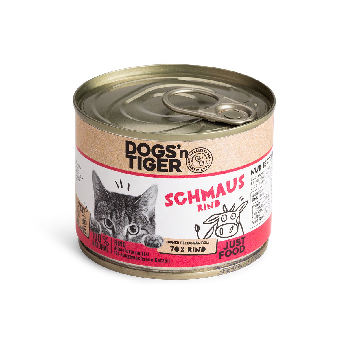 Dogs’n Tiger Adult Premium Katzenfutter Schmaus, Nassfutter, Getreidefrei, Rind