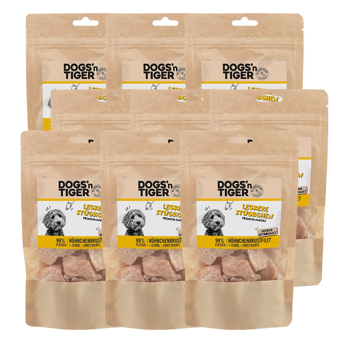 Hunde Snacks, Leckere Stückchen, Leckerlies, 99% gefriergetrocknetes Hühnchenbrustfilet
